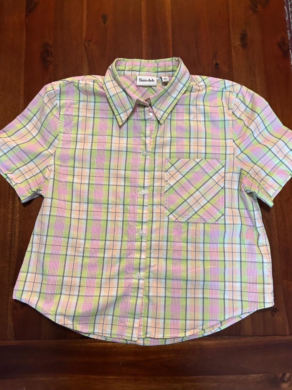 Aritzia Sunday Best Sun-Deh Pastel Plaid Pajama Lounge Set Short Sleeve Shorts S - Picture 3 of 6